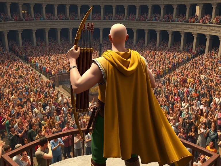 Large crowd standing in awe of a chad with an Infernal Cape